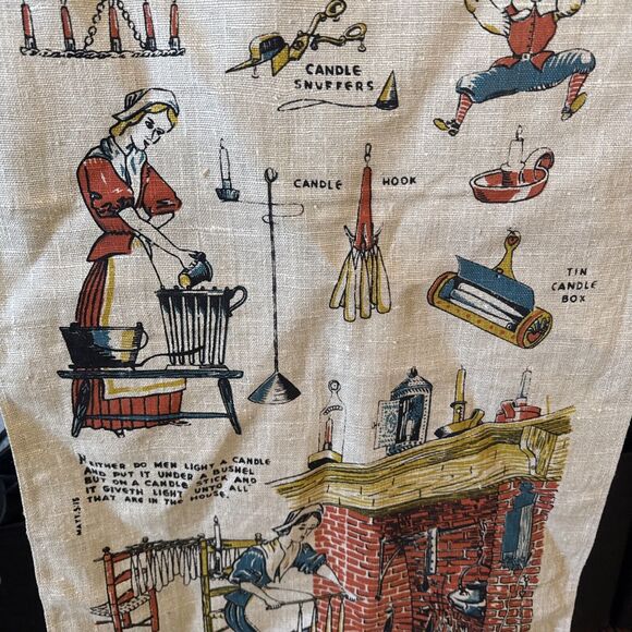 Vintage Wert Linen Tea Towel Bible Verse Colonial Candle Making Dish Bee Hive - Picture 3 of 10